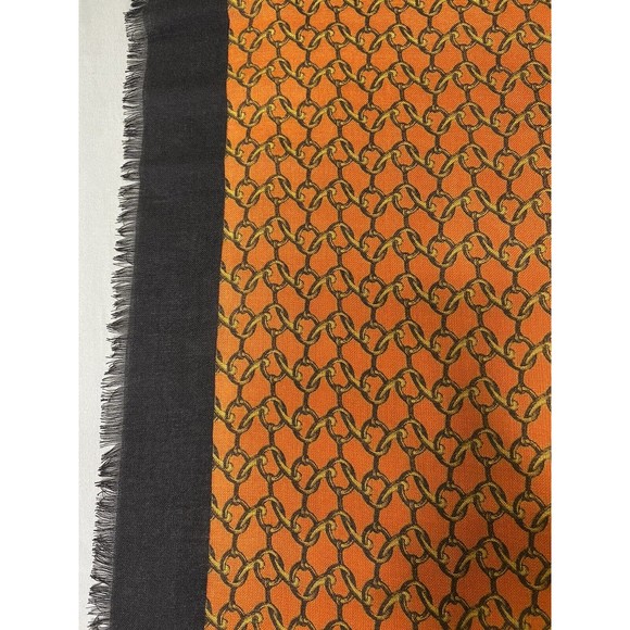 VTG Michael Kors Scarf Shawl Wrap Pashmina Orange Brown Gold Chain Link Pattern - Picture 5 of 6